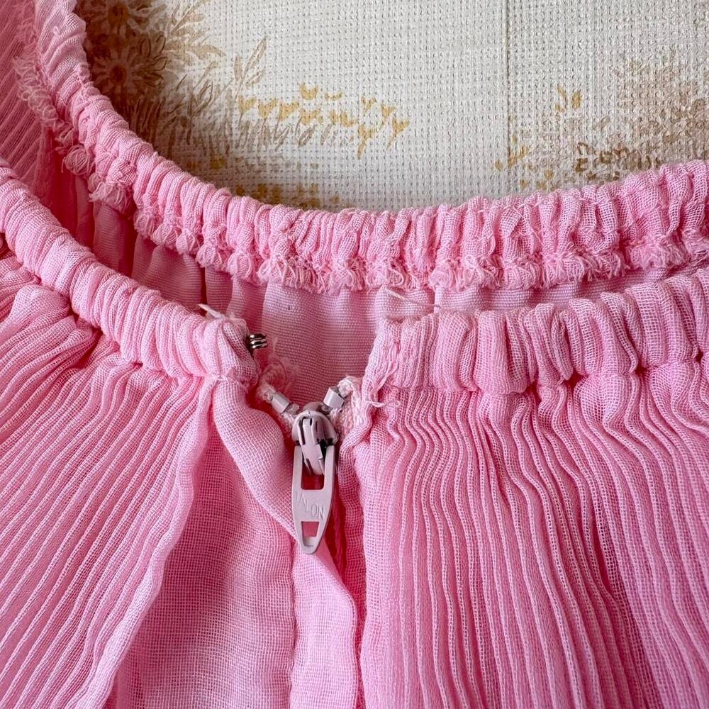 Vintage 70s Sears Pink Prairie Dress Womens XS Pleated Ruffle Coquette Romantic - Picture 4 of 8